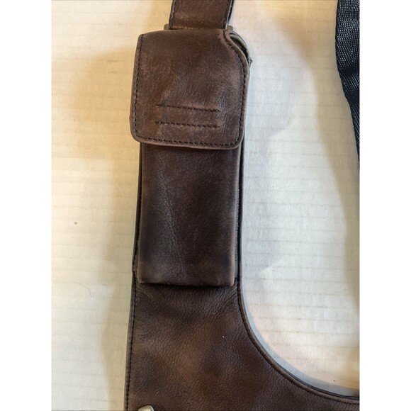 Vintage Nine West Crossbody Bag Unisex Brown Leather Slim Line Wide Strap - Picture 4 of 15